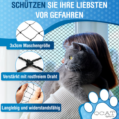 Katzennetz 6x3m | drahtverstärkt, schwarz