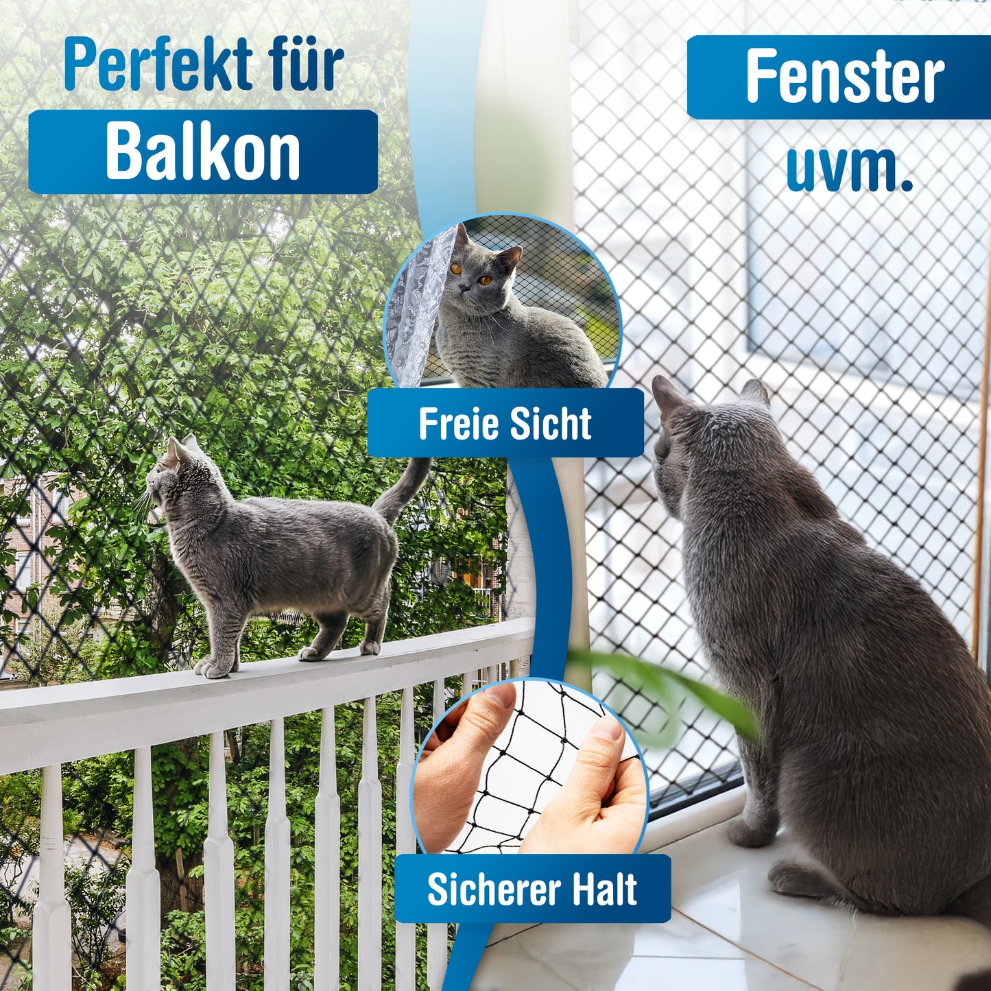 Katzennetz 6x3m | drahtverstärkt, schwarz