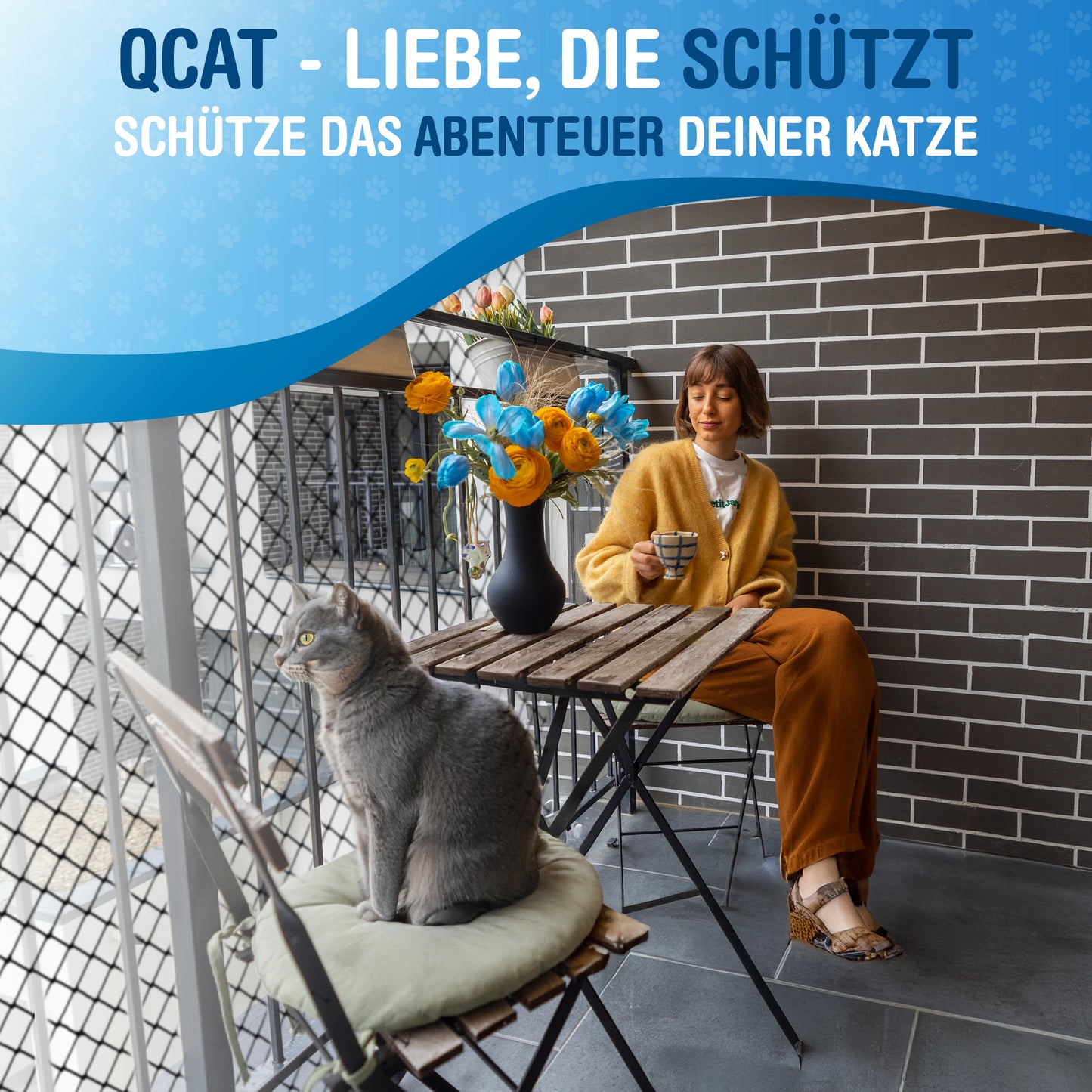 Katzennetz 6x3m | drahtverstärkt, schwarz